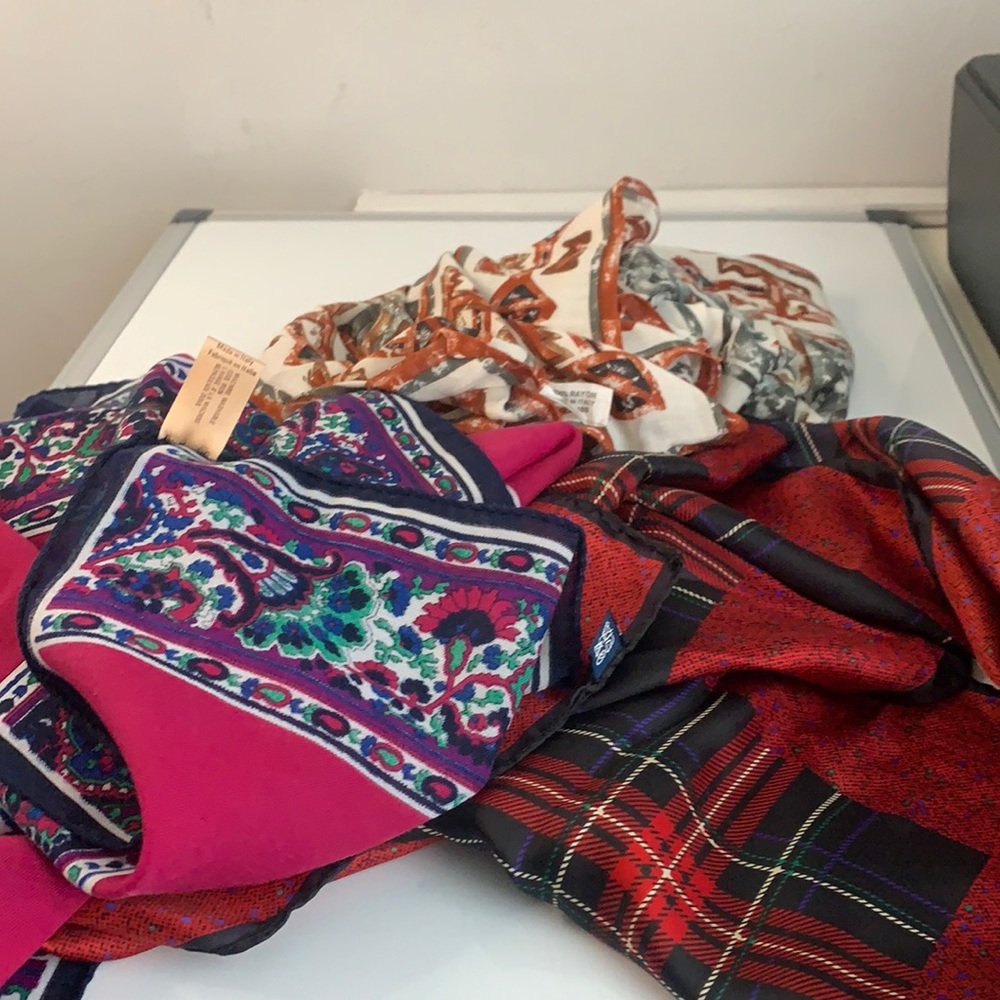 Vintage Italian Made Square Scarves Silk Rayon